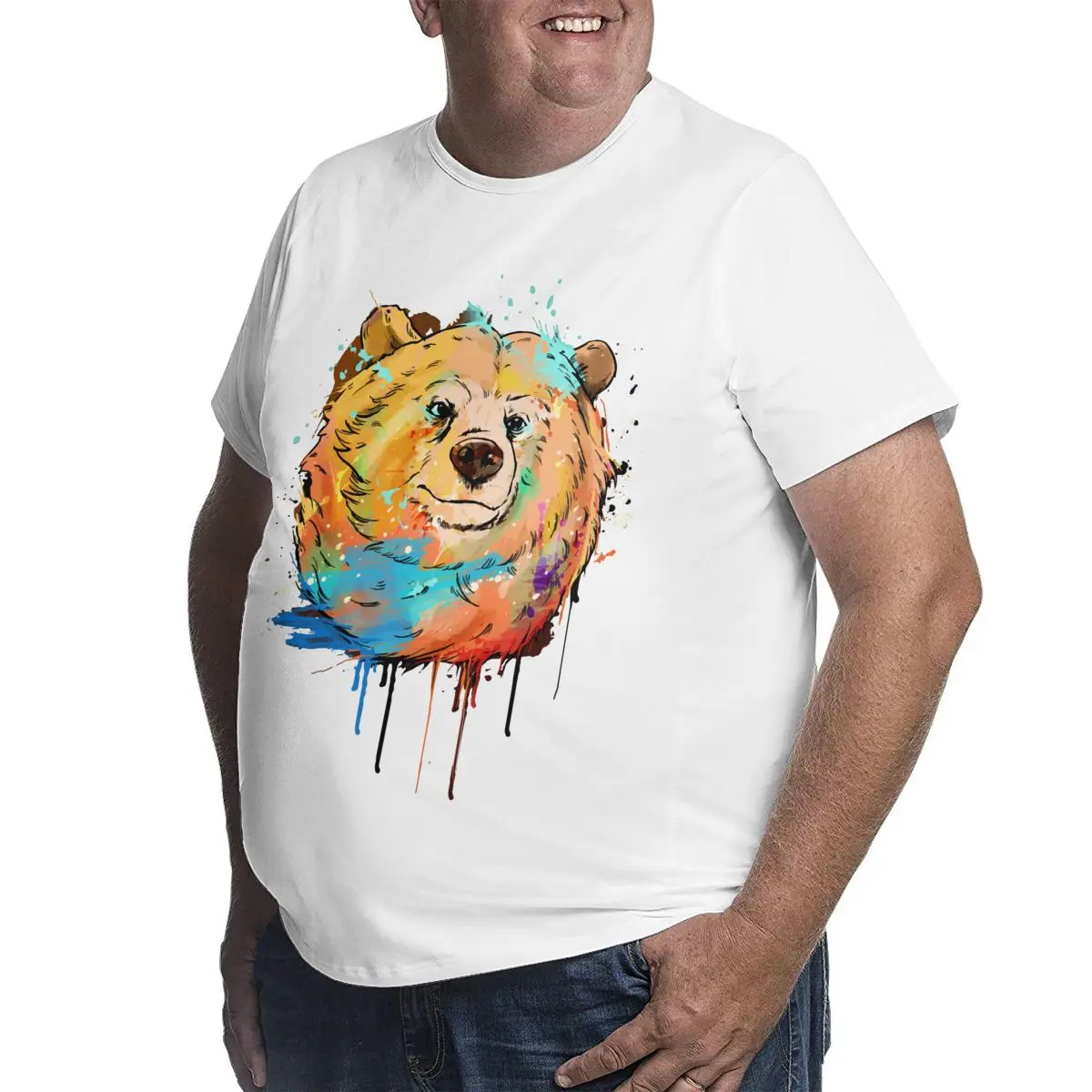 

100% Cotton T-shirt Men Beige T Shirt Vintage Tshirts Bear Forest Tops Art Design Fashion Clothing Oversized Short Sleeve Tees