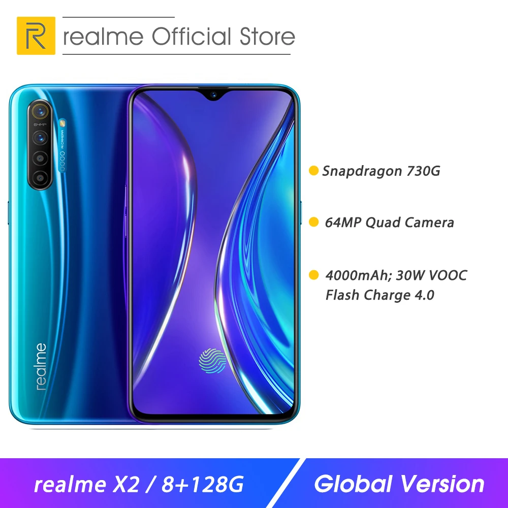 Realme X2 8 ГБ ОЗУ 128 Гб ПЗУ 6 4 дюйма NFC Смартфон Snapdragon 730G 64MP Quad Camera мобильный телефон OPPO