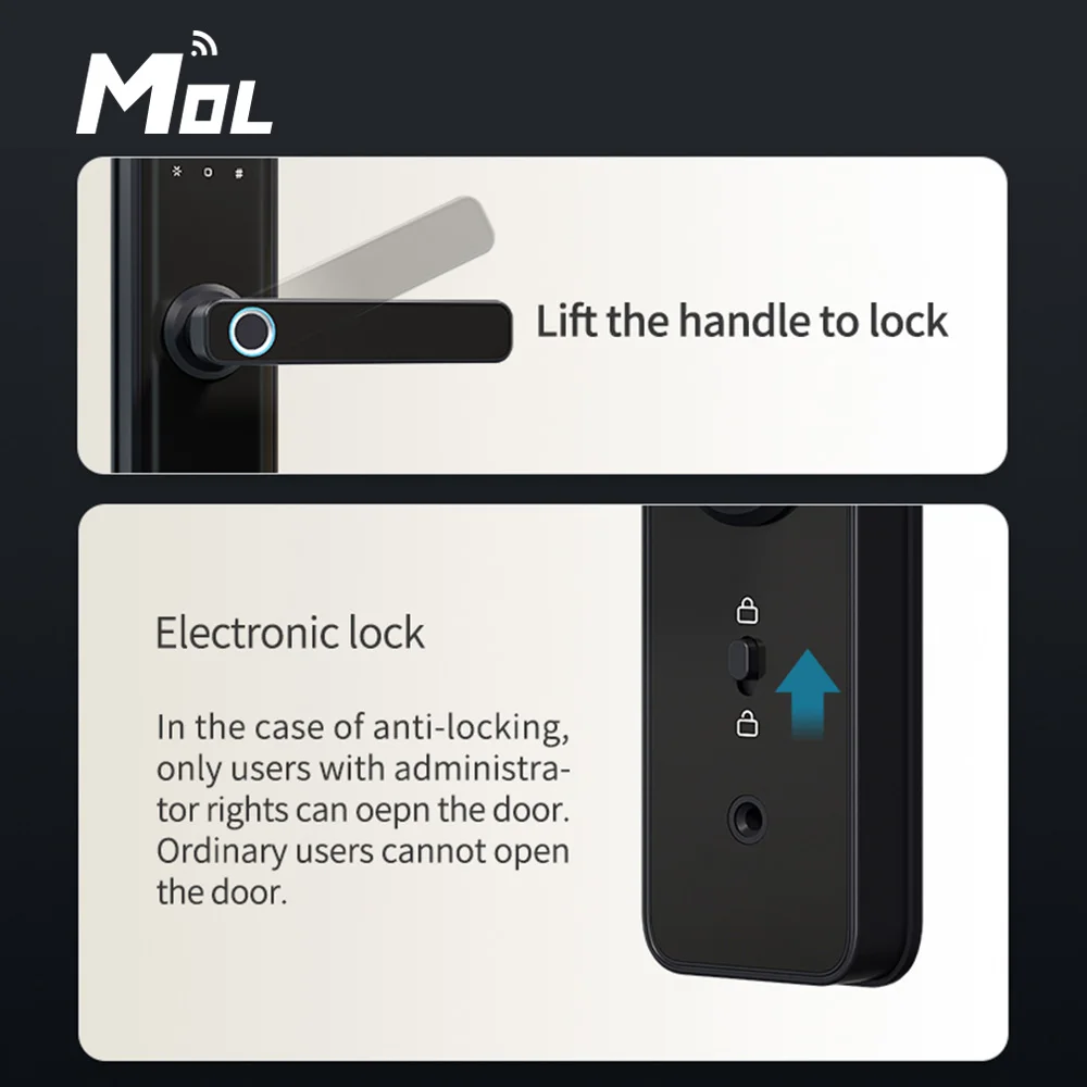 

MOL Wifi Tuya X6-Bronze Electronic Door Lock Security With Tuya Remotely/Biometric Fingerprint/Smart Card/Password/Key Unlock