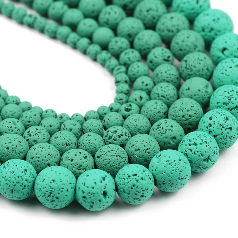 JHNBY Rubber Paint Green volcanics Lava 4/6/8/10/12MM Natural Stone Spacers Round Loose beads for Jewelry making DIY bracelets | Украшения