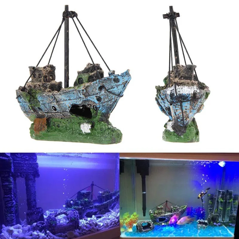 

1pc Resin Aquarium Ornament Sailing Boat Destroyer Wreck Sunk Ship Fish Tank Tank Aquarium Decoration Home Aquarium Ornament