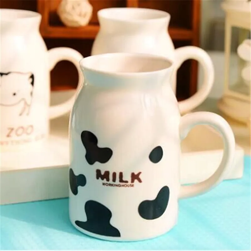 

Cow Bottle Cup with Lid Ceramic Mug Creative Large Capacity Breakfast Milk Coffee Mug Office Kitchen Restaurant Drinkware 400ml