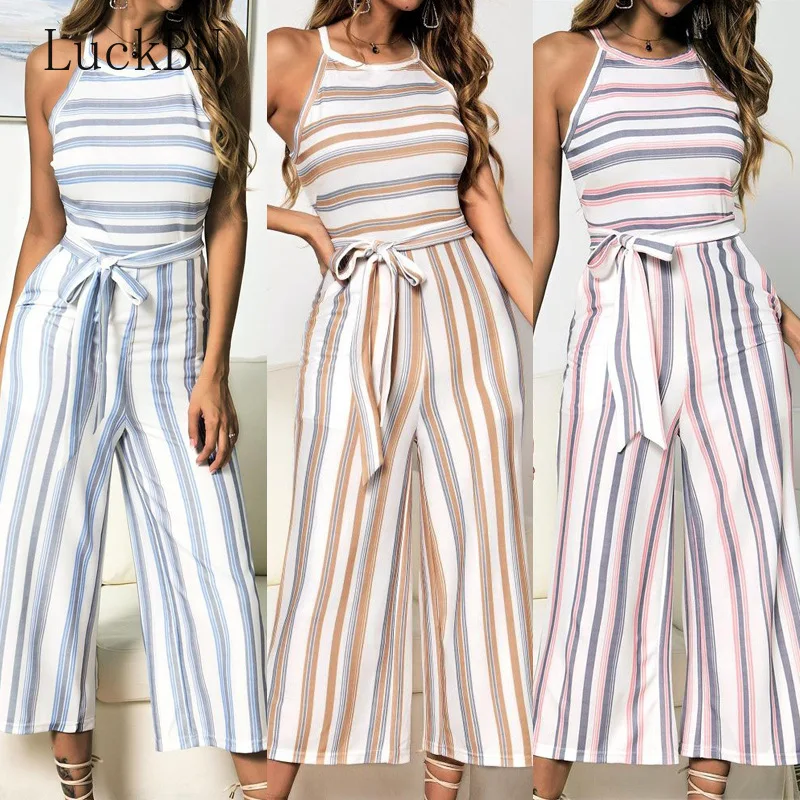 

Женский комбинезон без рукавов, повседневный комбинезон длиной до щиколотки с бантом и широкими штанинами, весна-лето