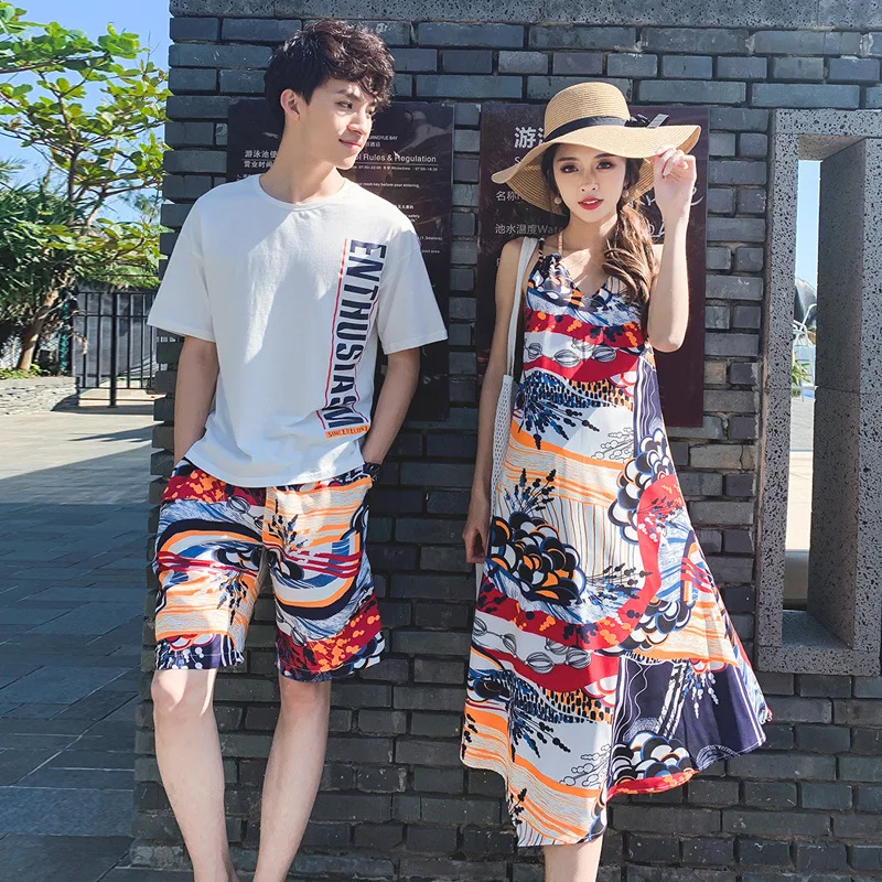 

Couple's Short Sleeve Summer Beach Travel Honeymoon Vacation Style Women's A- Line Dress