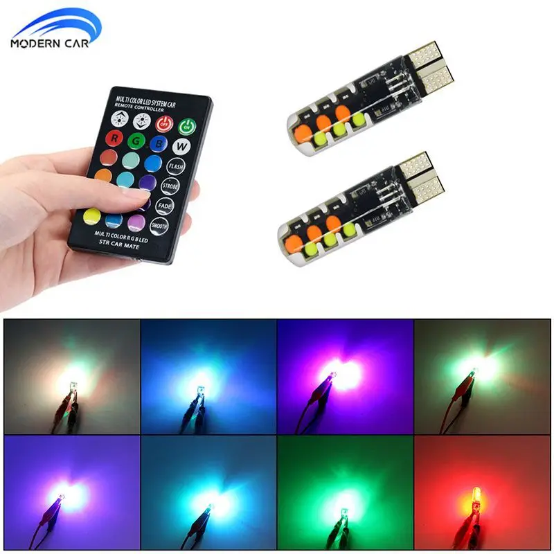 

Remote Control RGB Car Led Width Light T10 Silicone Cob Colorful Flashing LED Small Light License Plate Light Width Light Door