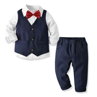 2020 new boy child costume fashion clothes 4pcsset kids baby boys vest shirt pantsbow set for boys for 2 8 years old