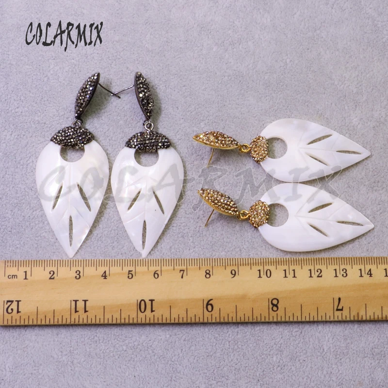 

4 Pairs White shell earrings Leave shape earrings Rhinestone earrings Jewelry earrings fashion jewelry gift for lady 6170