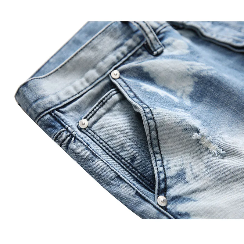 Mens Youthful ripped slim Straight High Quality solid Pants Denim Casual Male Fashion male Trousers Versatile Streetwear Jeans