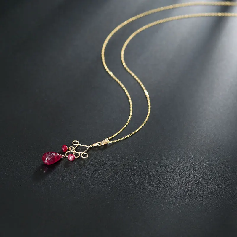 

DAIMI 14k gold Injection Genuine Gemstones faceted ruby pendant natural authentic clavicle chain necklace for girlfriend