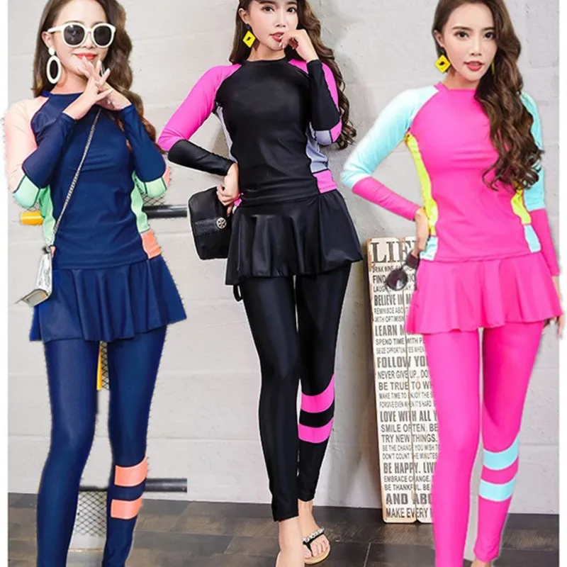 

Woman Bikini Swimwear Women's 2020 Beach Swimming Surf Suit Korea Swimsuit Long Rash Guards Split Women Sleeve Pants Skirt