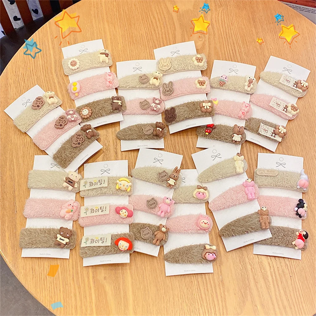 

【Fs0853 】 3 шт./компл. набор плюшевых заколок для волос заколка с мультяшным медведем аксессуары для волос