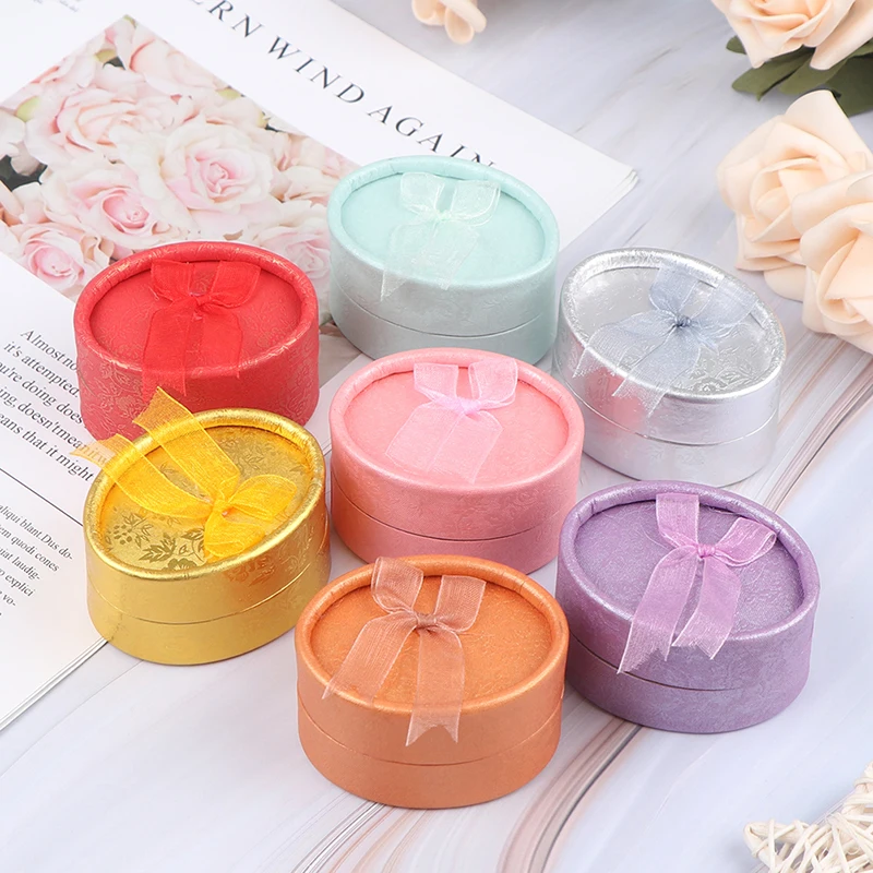 

1 шт. Новая Элегантная круглая коробка для сережек, колец, бант, органайзер для ювелирных изделий, коробка-держатель, свадебная Обручальная подарочная упаковка, демонстрация