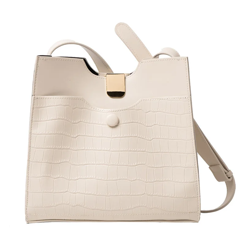 

fashion stone pattern buckets bag for women designer shoulder bags luxury pu leather crossbody bag large capacity tote purses