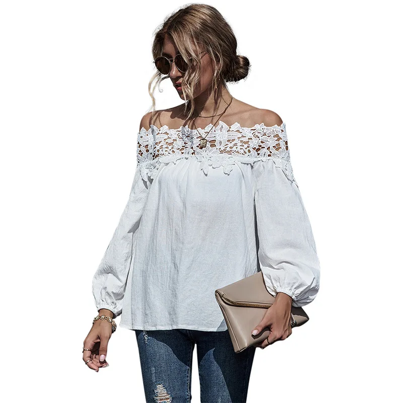 

2020 New Style for Autumn and Winter Women's Lace Sexy Shoulder Long Sleeve Ordinary Type Tops Women