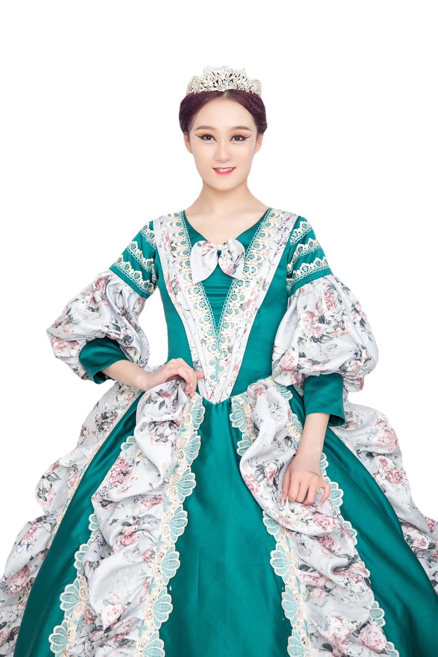 

Victorian Renaissance Floral Print Dress Ball Gown Princess Halloween Costume