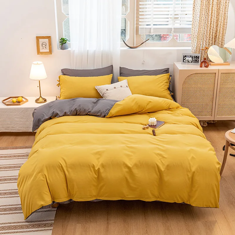 

4pcs Yellow Plaid Soft Warm Bedding Set Winter Easy Care Duvet Cover Flat Sheet Pillowcase Full Twin King Queen Size Bedding Set