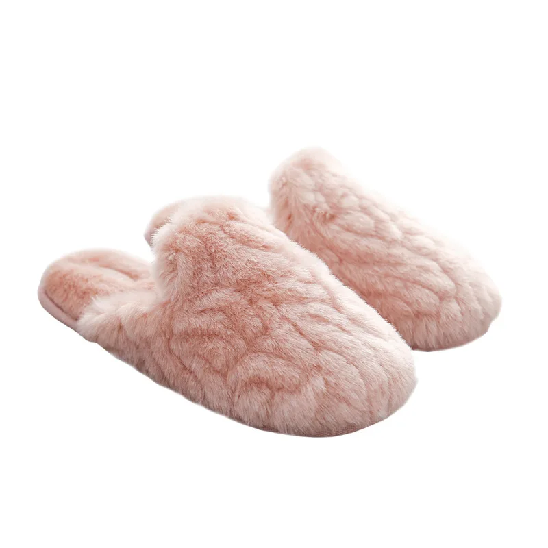 

Winter New Solid Chic House Women Fur Slippers Warm Plush Bedroom Flat Shoes Memory Foam Faux Rabbit Fur Warm Comfy Slippers