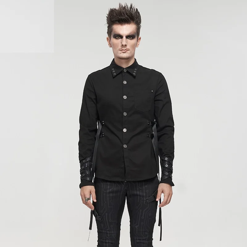 Euramerican New Style Punk Rock Dark Side Button Men's Slender Shirt Personality Fashion