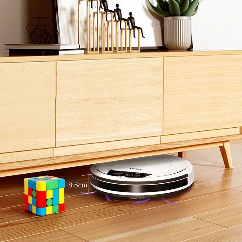 Робот-пылесос Fmart E-R550W(S) с управлением через wifi-приложение, влажной и сухой уборкой, предназначенный для удаления шерсти домашних животных и очистки твердых поверхностей, работает до 130 минут.