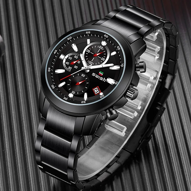 

SWISH 2020 Stainless Steel Military Watches Men Fashion Silver Business Chronograph Watch Sports Quartz Wristwatch Kol Saati