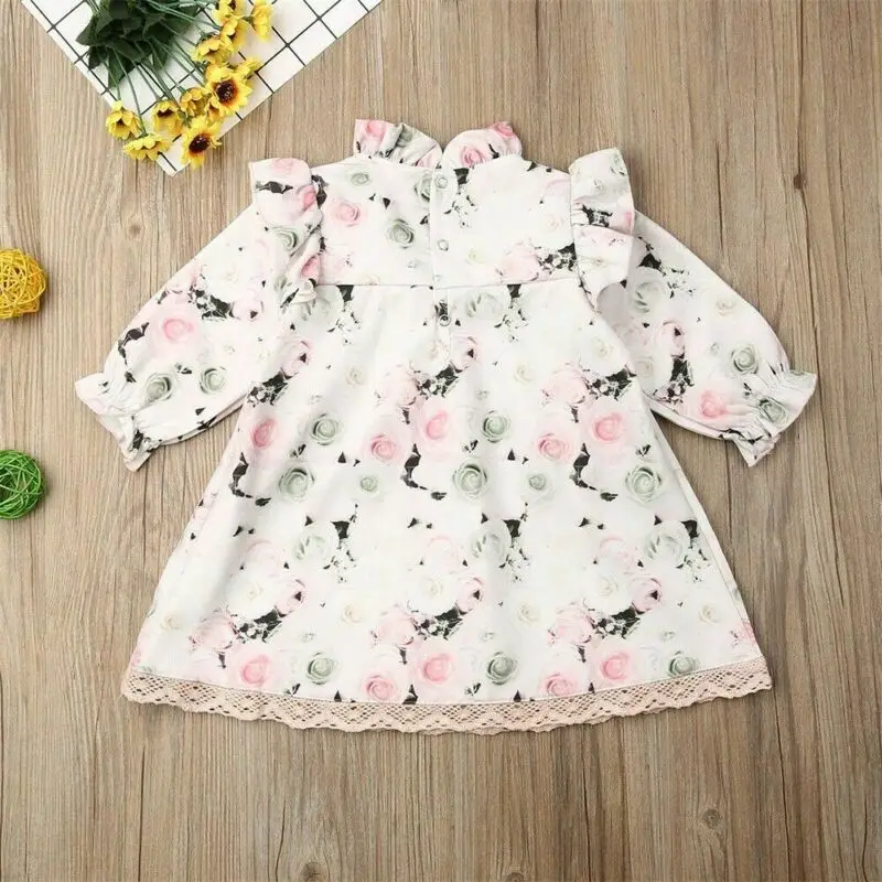 Flower Girl Princess Dress Toddler Kids Baby Ruffles Long Sleeve Print Party Wedding Pageant Floral | Детская одежда и обувь