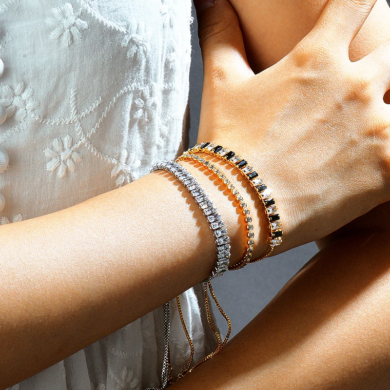 BAOYAN 3 мм маленький Радужный Браслет со стразами Регулируемая Золотая цепочка