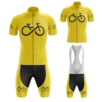 bike forever summer yellow cycling jersey set short sleeve bib shorts gel breathable pad maillot ciclismo hombre