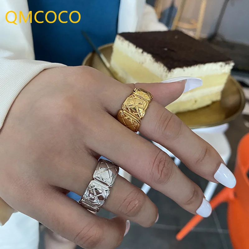 

QMCOCO 925 серебристый неправильной формы широкие кольца с текстурой винтажные Классические тонкие аксессуары для женщин и мужчин