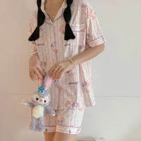 korean cartoon summer pajamas women ins short sleeved shorts two piece cute striped casual student home service trend