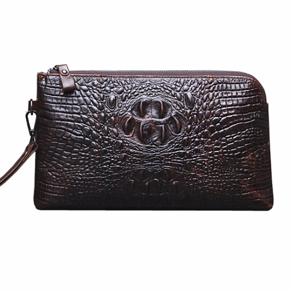 Men's Vintage Fashion Business Crocodile Grain Pattern Clutch Bag Luxury Hand Wallet Phone Wrist Bags Handbags |