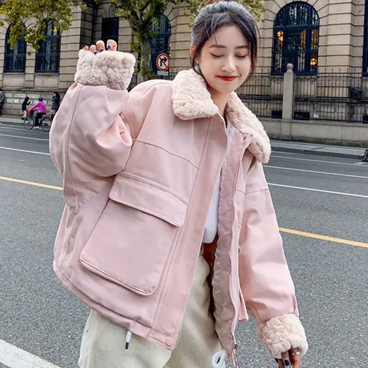 Student short lamb wool coat women winter coat 2021 new style Korean small quilted coat loose cotton coat  winter  COTTON