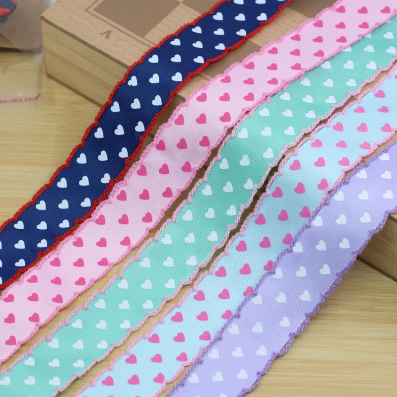 

5yards 25mm Wavy Edge Heart Printed Ribbons for Diy Craft Headwear Bows Material Clothing Bag Sewing Trims Accessories