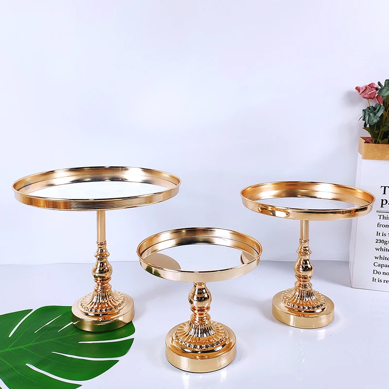 1CP Gold  And Silve Cake Stand High Base Cupcake Plate Party Filming Props Dessert Dish Wedding Tray Decoration Display