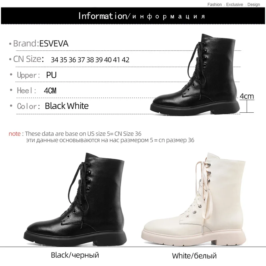 

ESVEVA 2021 PU Leather Round Toe Ladies Shoes Square Heel Fashion Ankle Boots Square Heel All Match Women Pumps Big Size 34-42