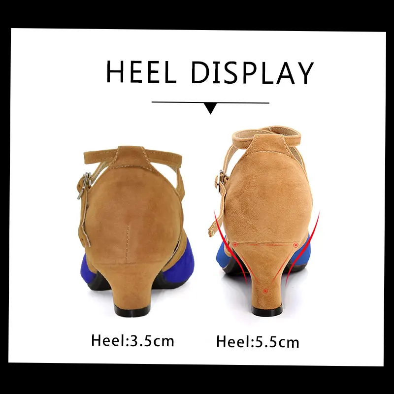 SWDZM Women Ballroom Shoes Latin Dance Shoes Modern Dance Shoes Close Toe Rubber Suede Sole Dancing Shoes for ladies3.5/5.5cm