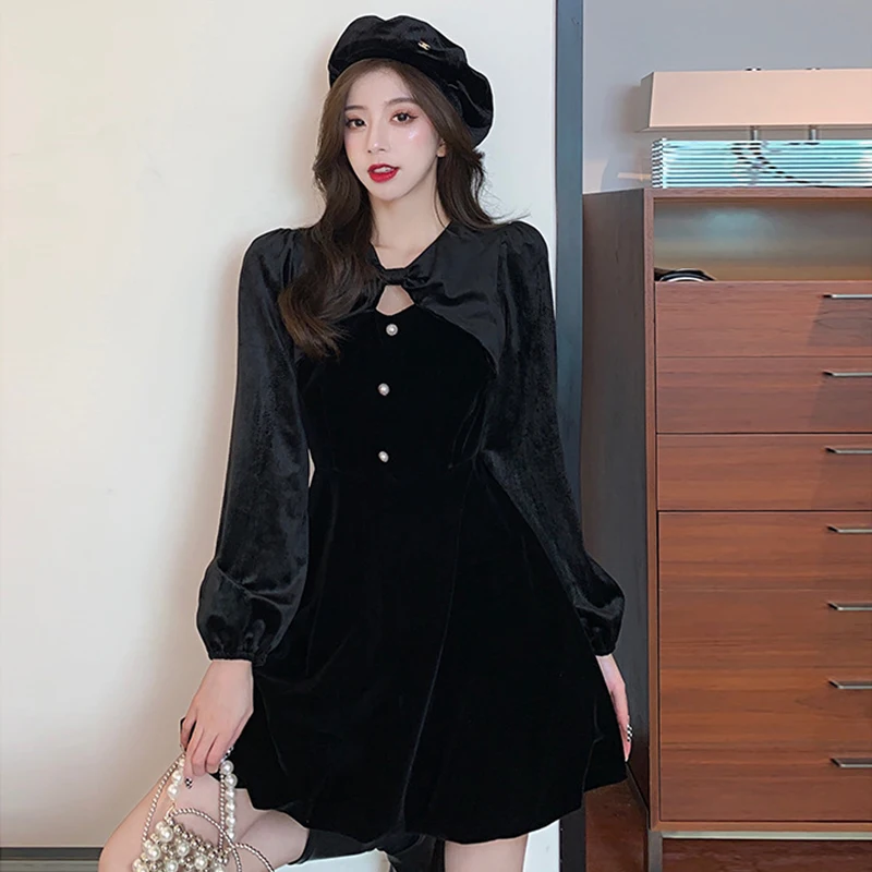 

Модное женское винтажное сексуальное платье во французском стиле, вечернее мини-платье с вырезами, элегантная темпераментная уличная одеж...