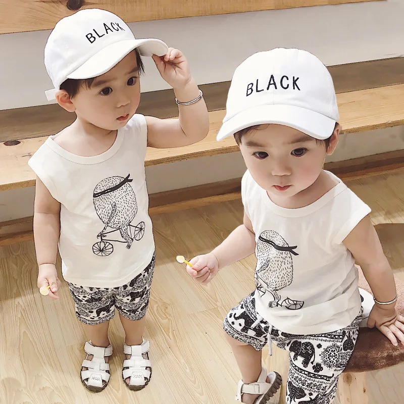 

Two-Piece Boys Vest Suit 2021 New Handsome Cartoons Cotton Infant Baby Thin Summer Clothes For 1-7Years