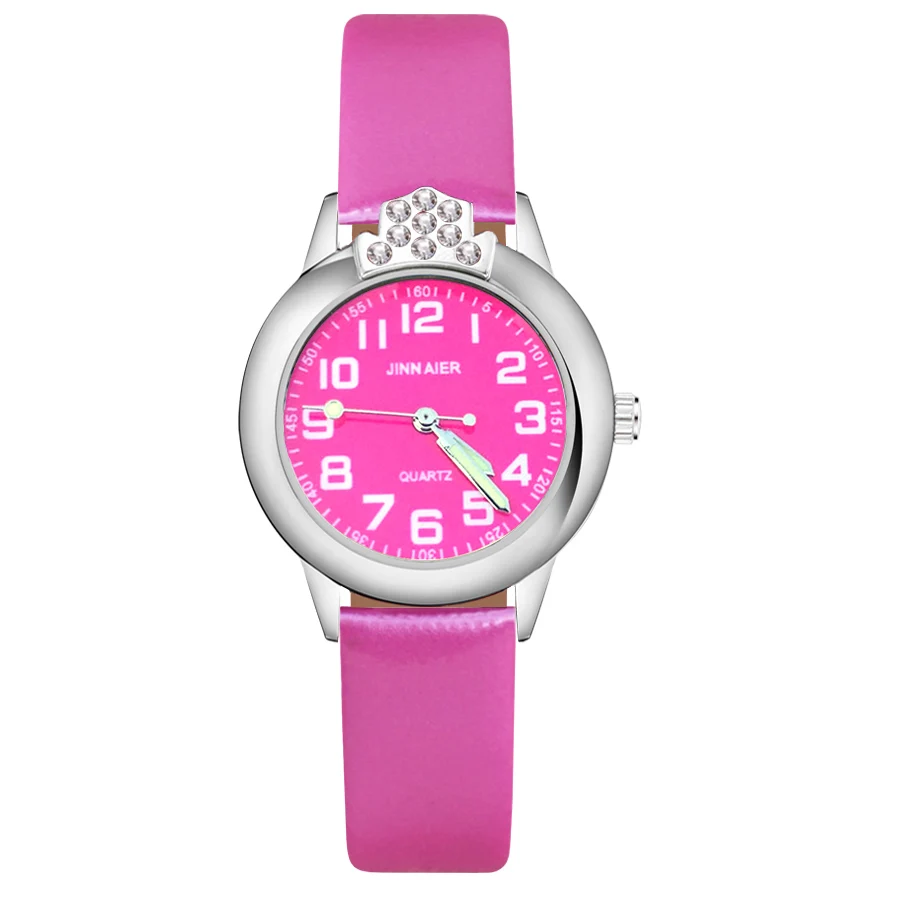 Cartoon Arabic numerals Crystal style Children's Watches Kids Student Girls Quartz Leather strap Wrist Watch Clock JK110 | Наручные