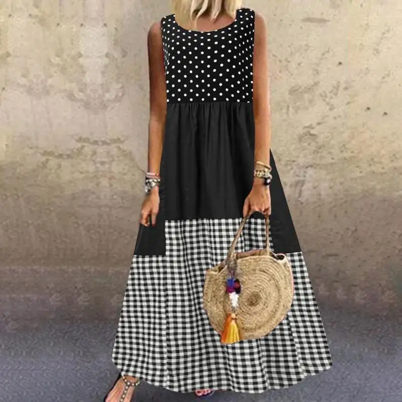 Сарафан женский длинный в горошек вечерние ный Повседневный вечерний наряд