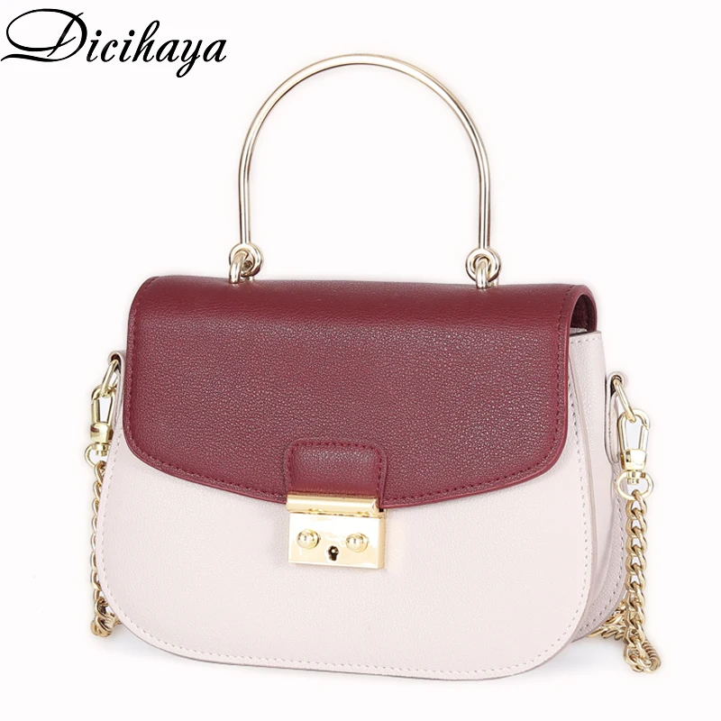 

DICIHAYA Women's Bags 2020 Patchwork Hit Color Shoulder Handy Bag Shell Bag Cowhide Genuine Leather Fashion Lady Message Bag