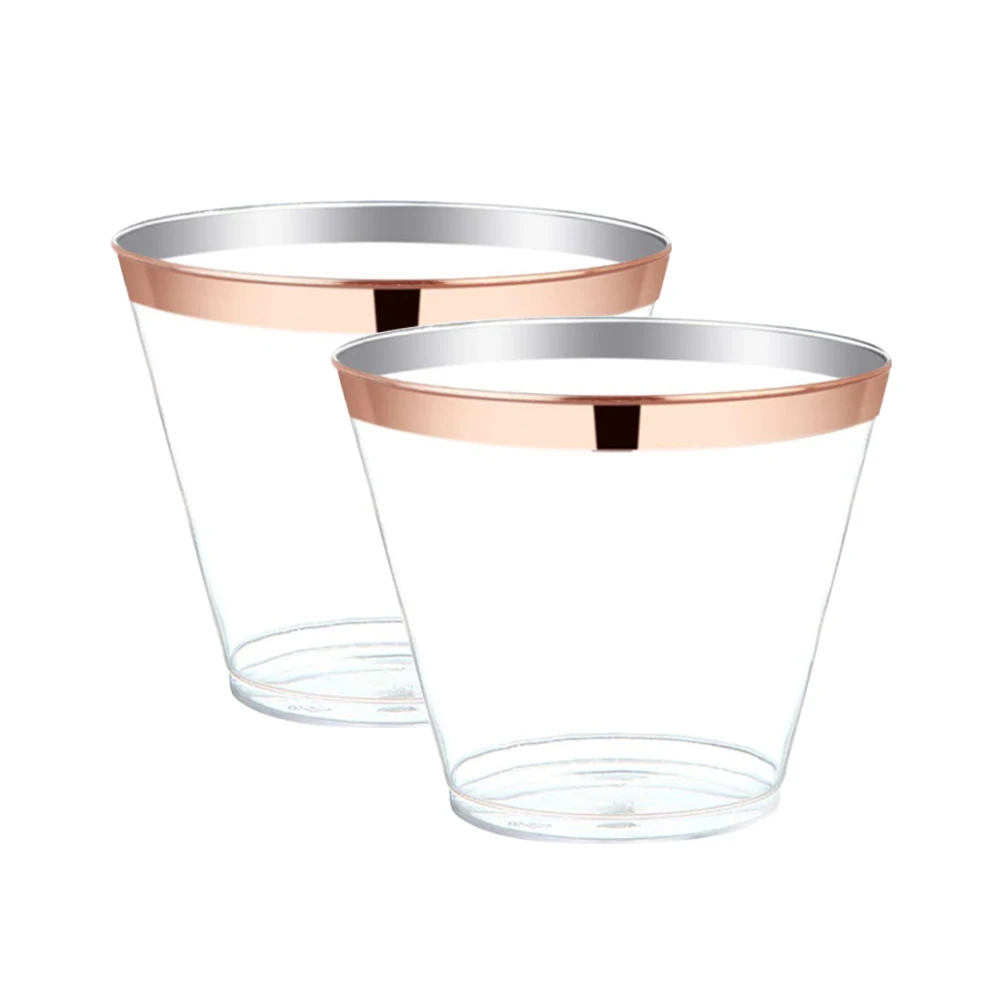 50 шт пластиковые стаканчики, одноразовые, розовое золото, в оправе, 9 унций, прозрачная кружка, стаканчики для питья, для свадьбы, дня рождения, вечеринок