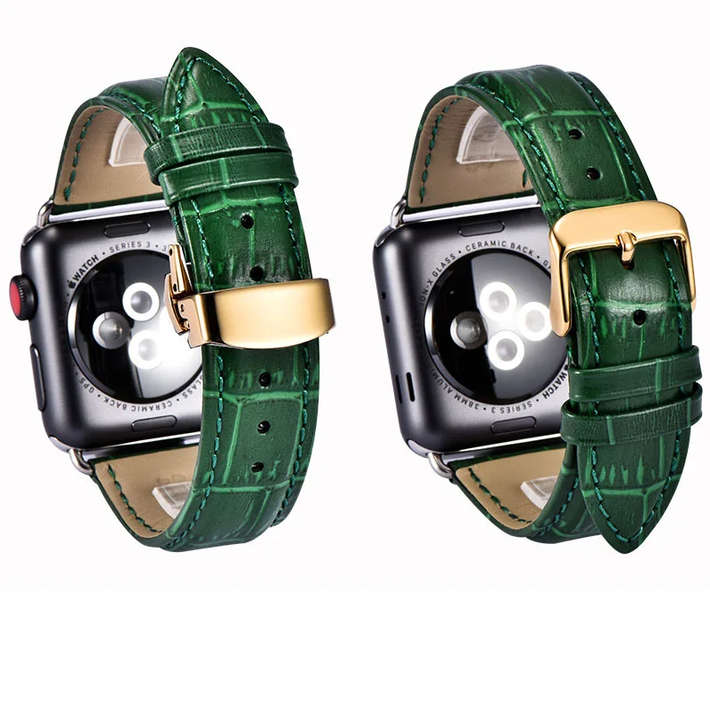 Ремешок из натуральной кожи для Apple Watch 44 42 38 мм зеленый ремешок воловьей с