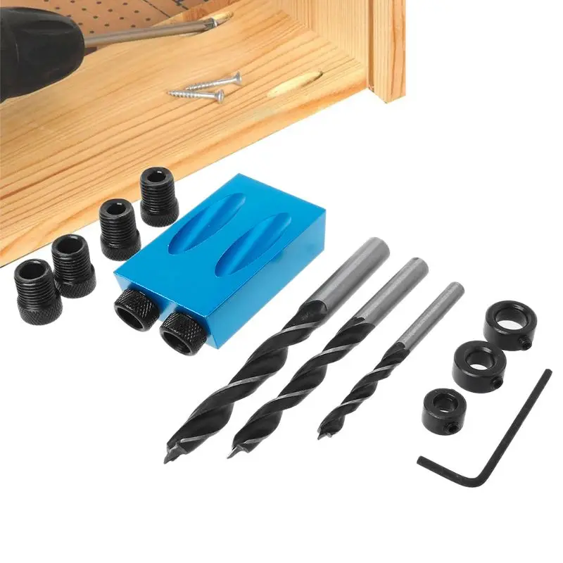 

14Pcs Dual Pocket Hole Jig Kit 6/8/10mm 15 Angle Adapter for Woodworking Guide