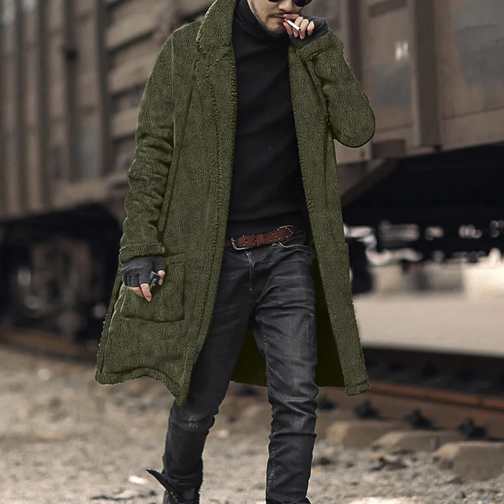 Мужские пальто модный мужской свободный теплый плюшевый кардиган длинный