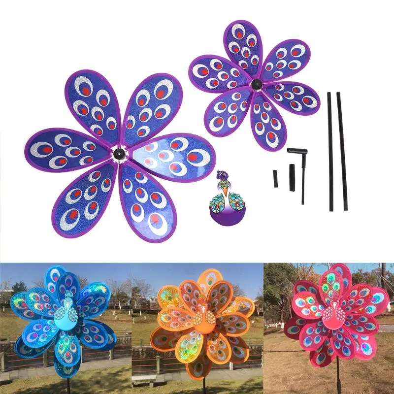 

157A Double Layer Peacock Sequins Windmill Colorful Wind Spinner Kids Toy New