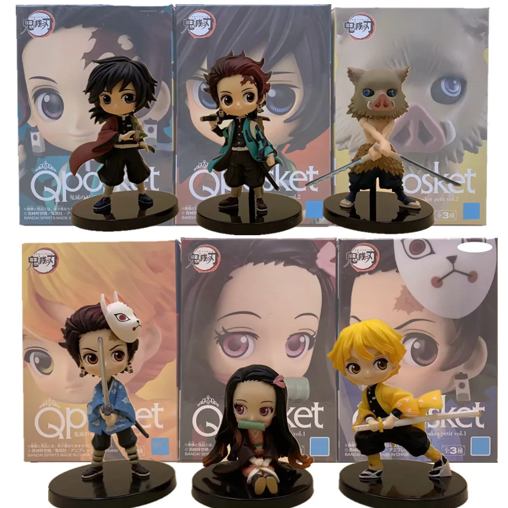 

Экшн-фигурка Kimetsu no Yaiba Nezuko Tanjirou Zenitsu Giyuu Inosuke из ПВХ, аниме Q.ver, фигурка убийца демонов, игрушки 3 шт./компл.