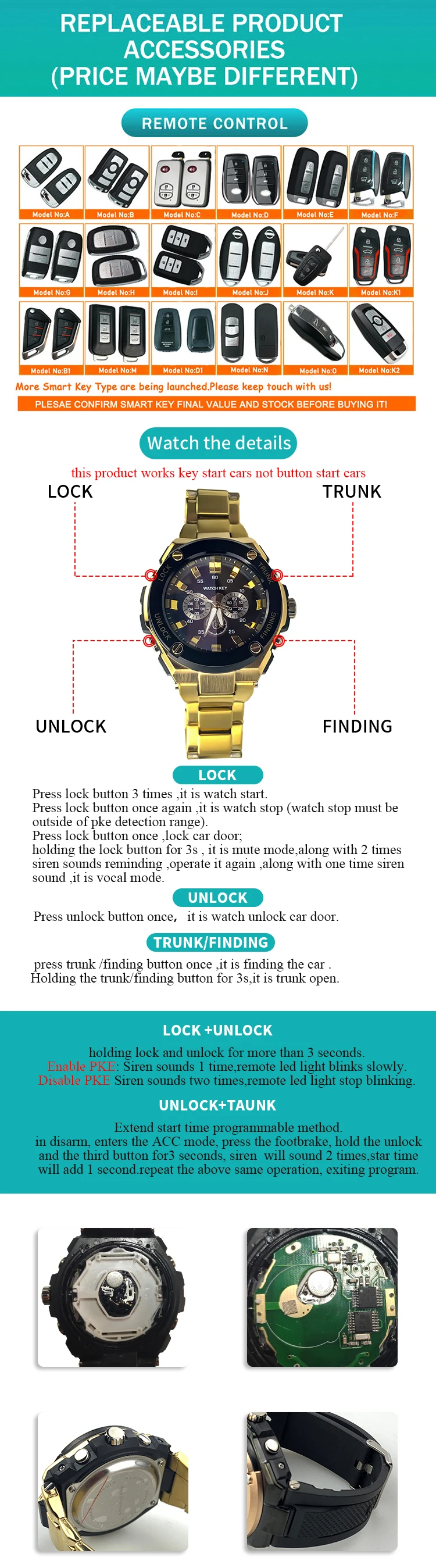 

Cardot New Watch Smart Key Remote Control Start Stop System PKE Car Alarms