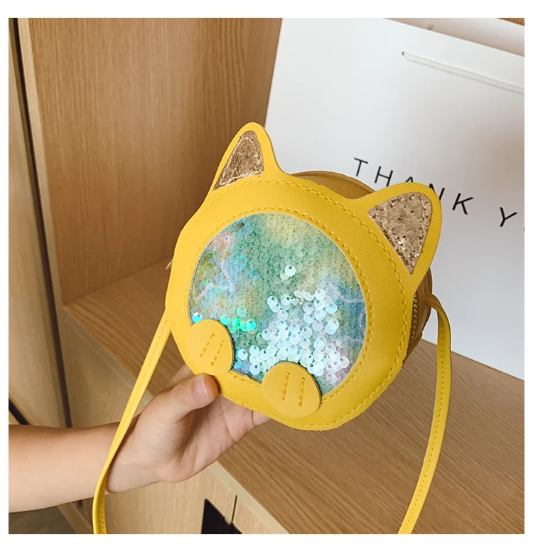 

Fashion Sequins Children's Crossbody Bags Cute Cat Baby Girls' Coin Purse PU Leather Kids Mini Shoulder Bags Wallet Handbags