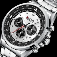 curren luxury brand watches for men casual sporty quartz wristwatch with 316 stainless steel band chronograph clock male silver