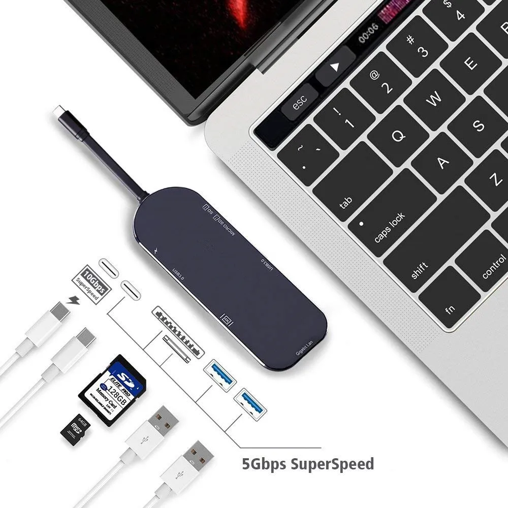 7 в 1 конвертер type C USB C концентратор к HDMI 4K адаптер 10/100/1000 м RJ45 порт USB C разветвитель док-станция для ноутбука MacBook USB-C концентратор